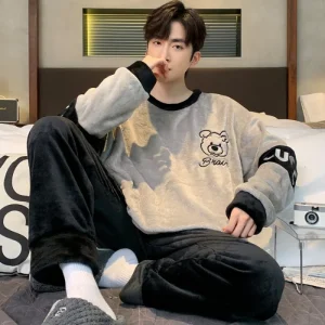 Inverno nuovo ispessimento girocollo manica lunga 2 pezzi outfit set uomo flanella uomo set di abbigliamento stampa avanzata set da salotto uomo 1