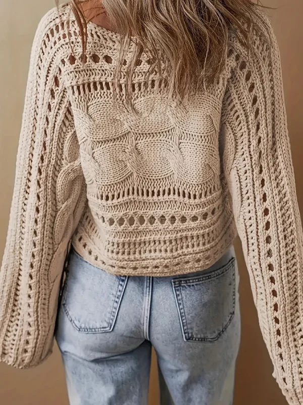 Maglioni chic scavati a maniche lunghe, top semplici alla moda con scollo a O autunnale da donna, nuovi pullover da donna larghi patchwork solido casual 2
