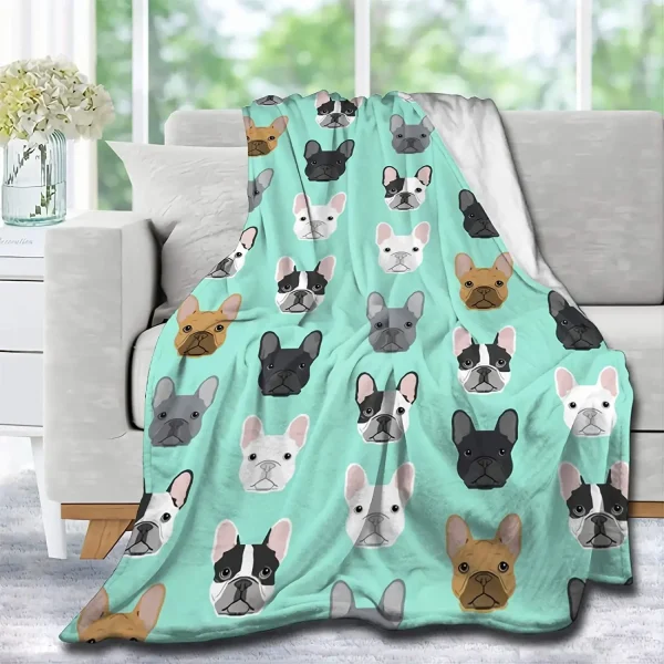 Simpatica coperta stampata in flanella ultra morbida, in peluche, per divano letto, divano, king size, bulldog francese, cane 2