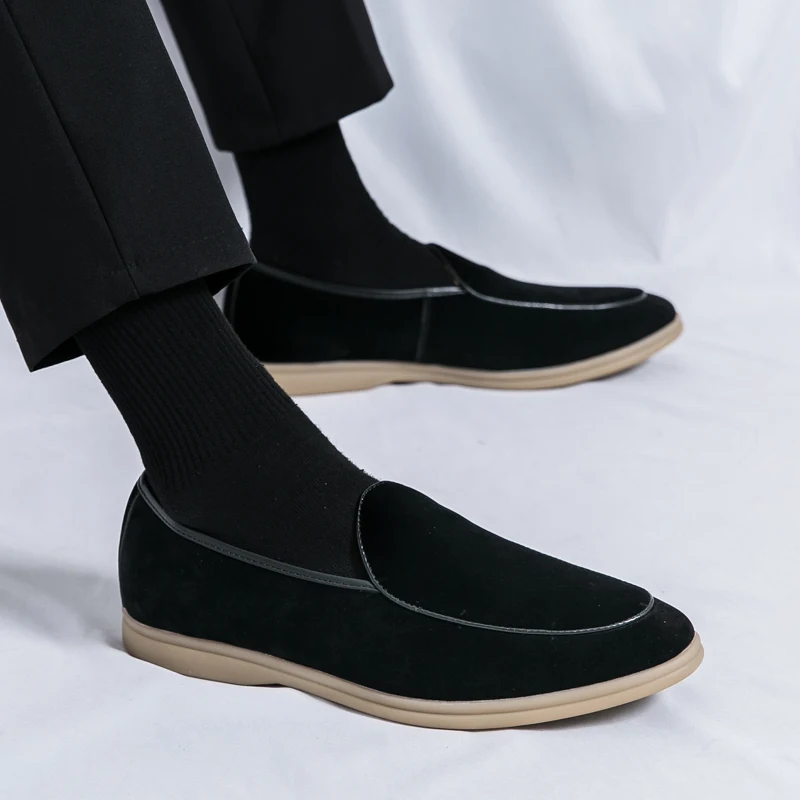 Mocassini da uomo a bocca bassa in pelle scamosciata primaverile e autunnale scarpe Casual piatte scarpe da sposa mocassino di design in pelle nabuk di marca di lusso 6