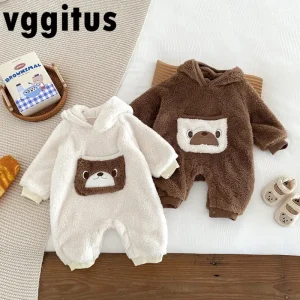 Nuovo autunno inverno infantile ragazza ragazzo con cappuccio soffice pagliaccetto con animale del fumetto patch manica lunga in pile caldo tuta per bambini A9065 1