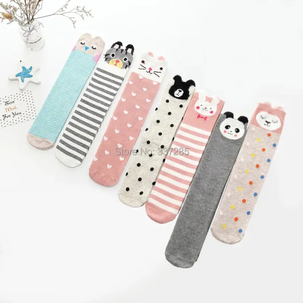 calzini corti adorabili per bambini più caldi alla caviglia Cartoon Kids Calze lunghe al ginocchio in cotone per bambini Calze per ragazze sopra il ginocchio con animali carini 5