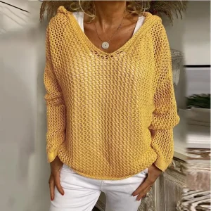 Donna scollo a V con cappuccio scava fuori Pullover maglione top autunno primavera femminile manica lunga sottile felpa cappotti XXBLH-6039 1