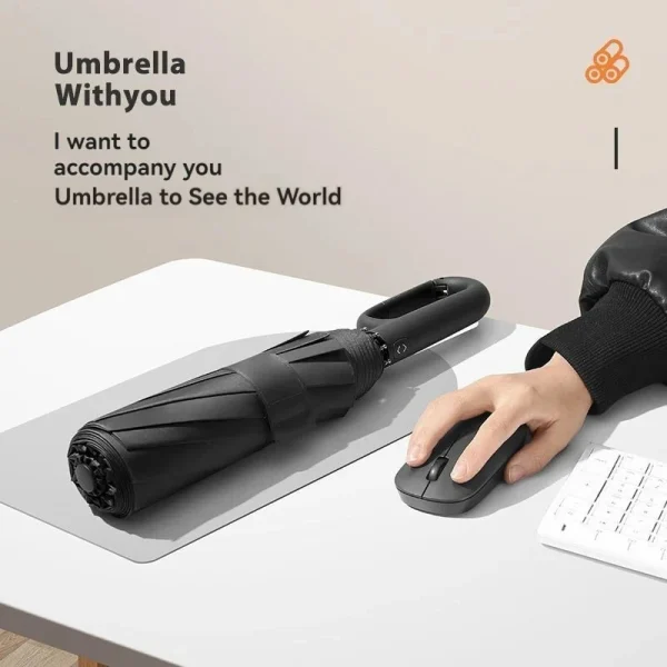 Ombrello con fibbia ad anello rotante completamente automatico, rinforzato, antivento, antipioggia, a doppio uso, resistente ai raggi UV, con doppia chiglia 4