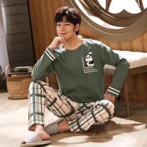 Pigiama da uomo in cotone 100% Set pigiama a maniche lunghe per uomo S-XXXL taglia Homewear pigiama da notte in puro cotone pigiama da notte da uomo 1