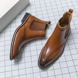 Stivaletti Chelsea da uomo Stivaletti in pelle da lavoro britannici Stivaletti casual alti alla moda Stivali eleganti a punta per uomo Stivaletti Botas2025 1