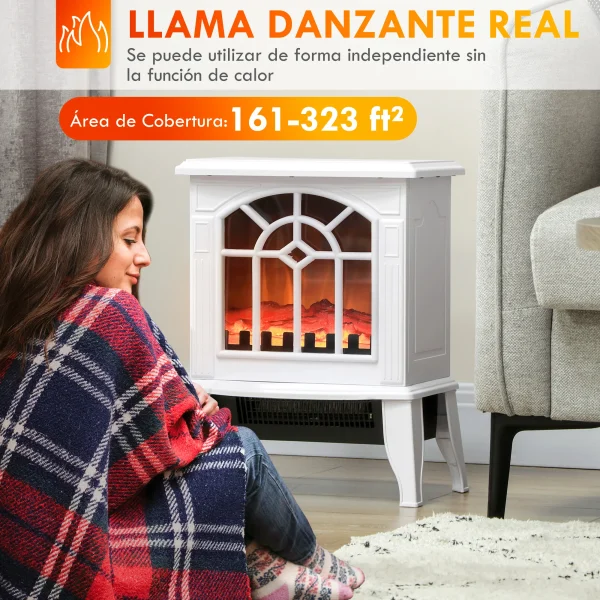 Camino elettrico HOMCOM 1000 W/2000 W 36,5x24x46 cm Bianco 4