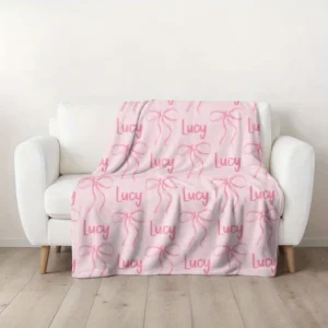 Coperta con fiocco rosa con nome personalizzato, decorazione della stanza rosa, stile moderno, adatta per il divano letto, il campeggio, il soggiorno 1