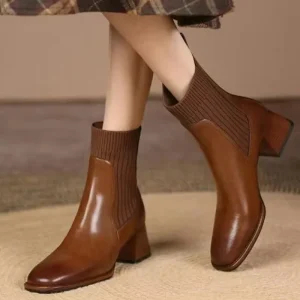 Stivaletti Chelsea stile britannico donna Scarpe eleganti al polpaccio Stivaletti formali da lavoro Antmn Ba Scarpe in pelle crosta 1
