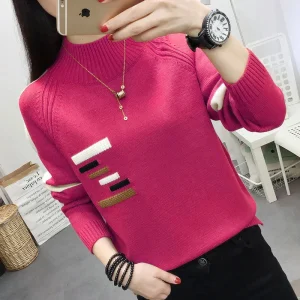 2024 moda autunno mezzo collo alto lavorato a maglia maglione allentato impiombato abbigliamento donna pullover casual oversize top maglione maglione 1