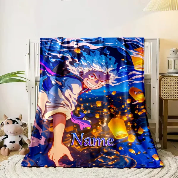 Nome personalizzato Coperta personalizzata One Piece Rufy Cartoon Bambini Coperte morbide e calde Viaggio a casa e coperta comoda 3
