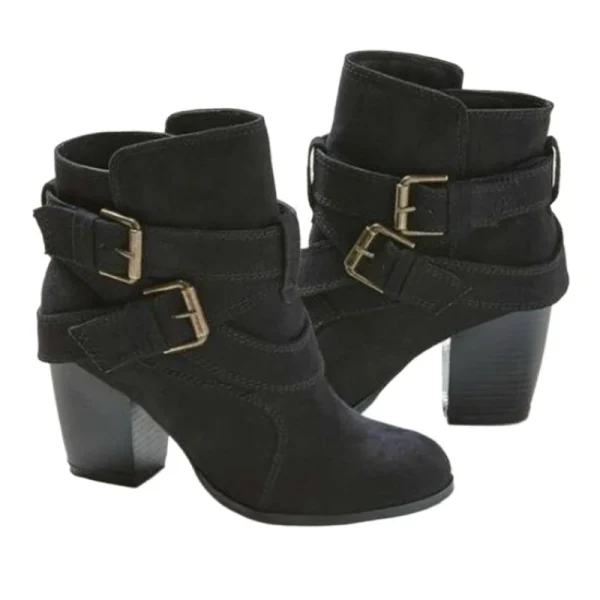 Inverno 2024 nuove signore stivali corti punta rotonda scarpa antiscivolo per esterni moda fibbia della cintura stivale nudo scarpe comfort con tacco spesso da donna 4