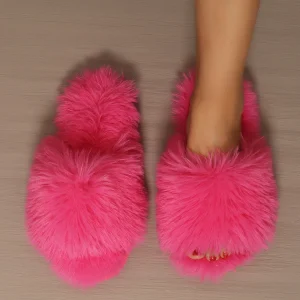 Pantofole da interno da donna 2024 Autunno e inverno Nuove pantofole pigre per la casa in peluche Pantofole sandali caldi alla moda durevoli antiscivolo 1
