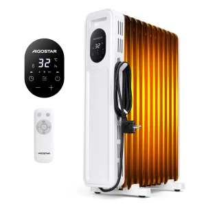 Aigostar Radiatore ad Olio 2300W, 11 Elementi Riscaldatore Elettrico Portatile, 3 Livelli di Calore con Modalità ECO, Timer 24H, Touch screen digitale, Telecomando, Hyperheat, Protezione Multipla 1