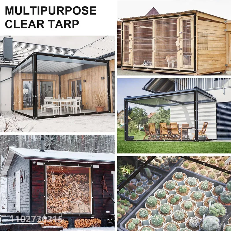 Addensare telone impermeabile trasparente da giardino antipioggia trasparente in poliestere, copertura per piante, tessuto isolante per capannone con occhielli 4