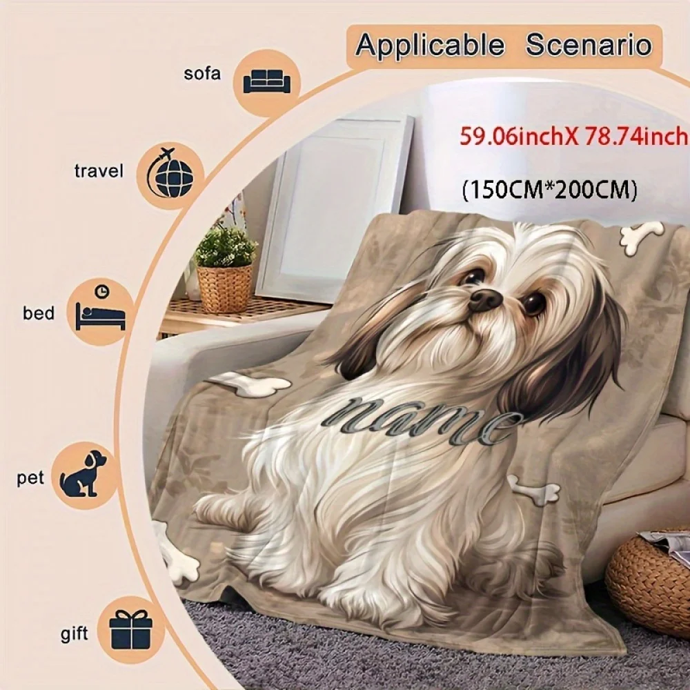 Coperta a tema cane con nome personalizzato da 1 pezzo, coperta per cani Shih Tzu con letto queen size personalizzata unica | Regalo per proprietari di animali domestici 4