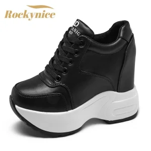 Stivaletti in pelle da donna 2022 nuova primavera traspirante piattaforma alta Sneakers robuste scarpe con rialzo in altezza donna tacchi alti 10CM 1