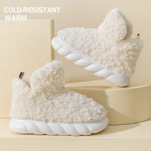 Pantofole in cotone per uso domestico autunnale e invernale da donna, nuove borse in peluche per interni con tacchi caldi per uso esterno 1