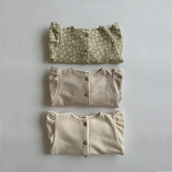 Primavera autunno bambini cappotto solido ragazza bambino moda floreale manica lunga top ragazzo bambino cotone sciolto giacca Casual Costume da bambino 2