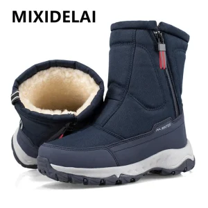 Stivali da uomo invernali di grandi dimensioni Stivaletti caldi in peluche Assorbimento del sudore Stivali da neve caldi alti Sneakers da esterno Scarpe da uomo invernali 1