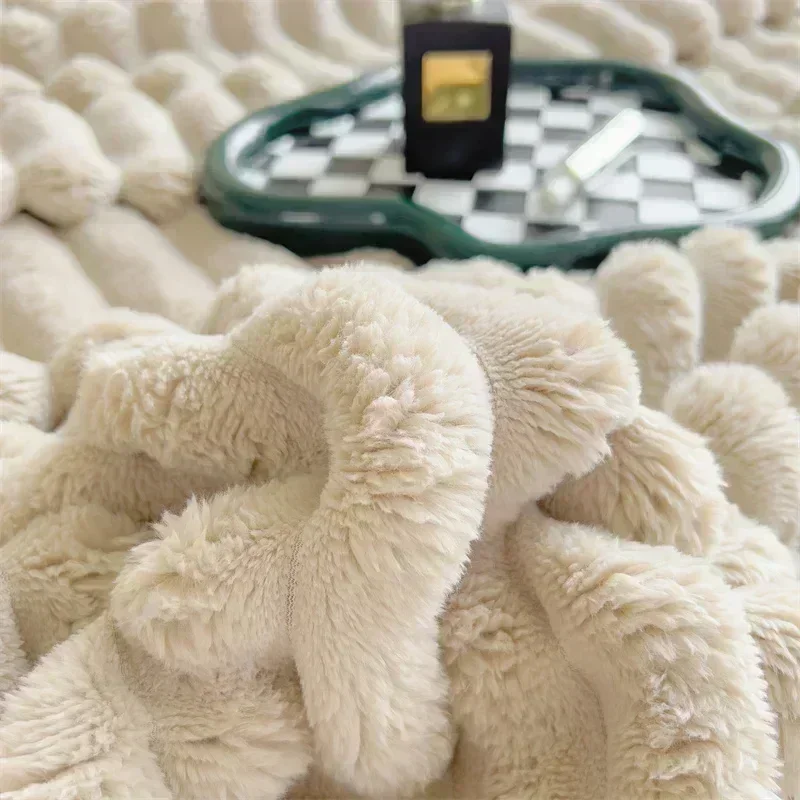 Coperta da letto calda primaverile autunnale in velluto imitazione coniglio o coperta e federa Coperte da divano morbide e calde per la coperta da tiro 4