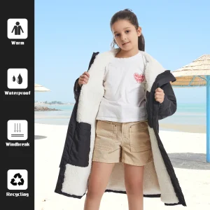 Accappatoio impermeabile per bambini, coperta indossabile soffice, felpa con cappuccio asciugamano morbido caldo, Poncho da Surf per 5-12 anni 1