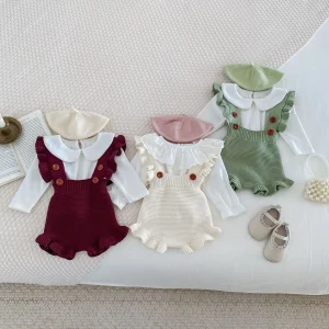 Autunno neonato neonate balza pagliaccetto senza maniche dolce pagliaccetti in maglia bambini un pezzo moda abbigliamento per bambini 1