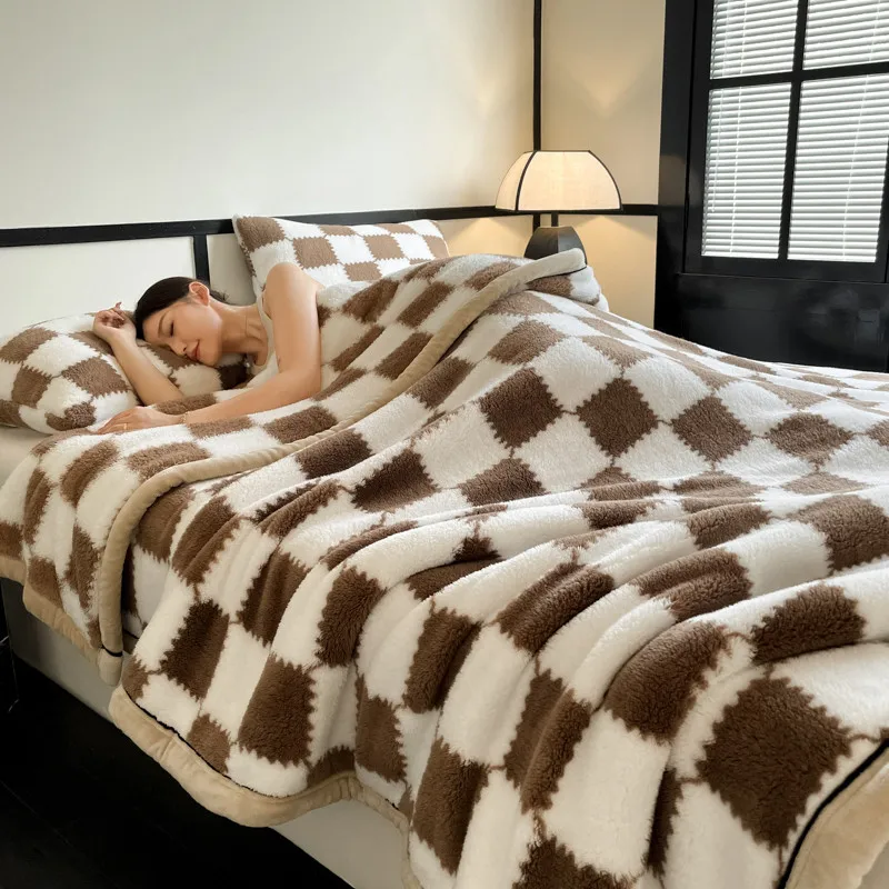 Coperta in pile a metà lato di grado A a scacchiera per tenere al caldo la coperta Autunno Inverno Calore Coperte da tiro per divano Coperta scialle pisolino Accogliente 1