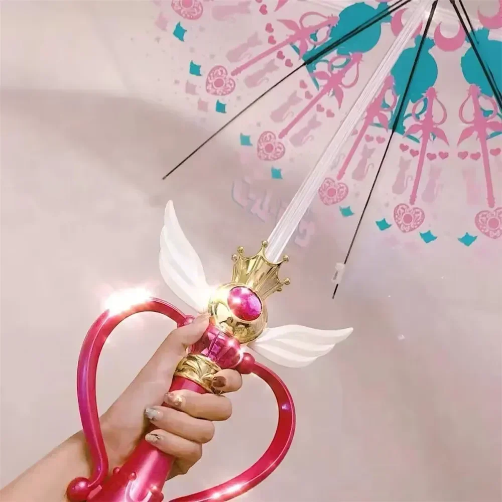 Paraguas trasparente Sailormoon per donne ragazze Sailor Magic Moon Stick Ombrello Ombrelli luminosi Attrezzatura da pioggia Regali per bambini 2