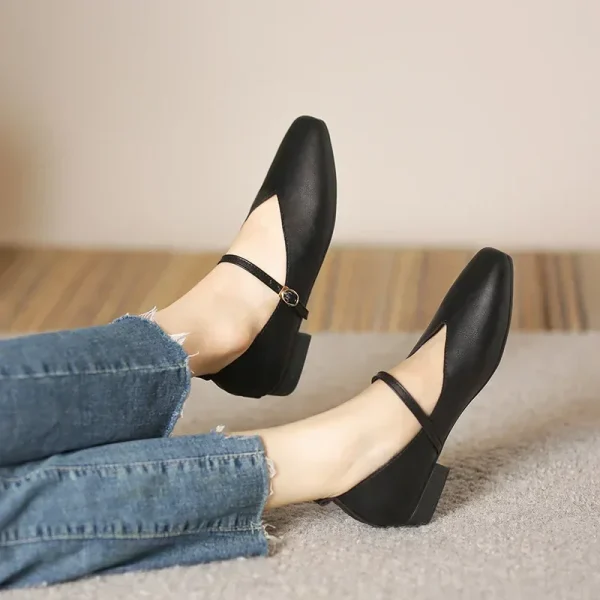 Donna primavera casual punta quadrata bassa suola morbida Lolita appartamenti ballerina rossa femminile elegante francese retrò fibbia Mary Janes 4