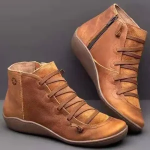 Stivali donna inverno vera pelle caviglia primavera scarpe basse donna stivali corti vintage con pelliccia 2023 per donna stivali stringati 1