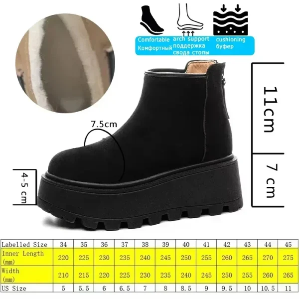 Fujin 7cm Stivali da neve in vera pelle scamosciata di mucca Stivaletti da donna con plateau e zeppa Stivali invernali in peluche Chelsea Scarpe da donna 2
