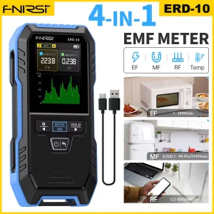 FNIRSI ERD-10 Misuratore EMF Rilevatore di radiazioni 4 in 1 Rilevatore di campo magnetico ed elettrico, Monitor di temperatura per tester di potenza RF 1