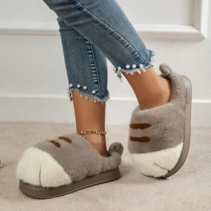 Pantofole in peluche con zampa di gatto 3D Scarpe da casa slip-on calde Comode pantofole per coppia con zampa pelosa Pantofole con zampa carina per l'autunno inverno 1