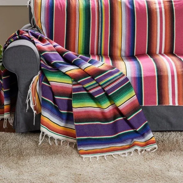 Coperta Serape messicana da viaggio a righe arcobaleno coperte da spiaggia tappetino con nappa per letti copridivano da Picnic all'aperto in pile di cotone 2