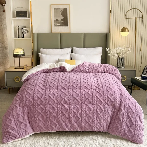 Piumino spesso in lana d'agnello Coperta trapuntata in velluto a doppia faccia Trapuntata in cashmere Caldo piumino invernale in peluche Singolo doppio Queen Size 5