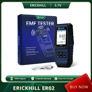 ERICKHILL Misuratore EMF ER02, rilevatore di radiazioni di campo elettromagnetico portatile per EF RF MF, tempo di campionamento di 0,7 secondi, tensione 3,7 V 1
