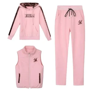 Autunno Inverno delle donne Nuovo Vestito Peluche Addensato Con Cappuccio Magliette E Camicette Gilet Pantaloni 3 Set di Tre Pezzi Moda Plus Size Abbigliamento Donna 1