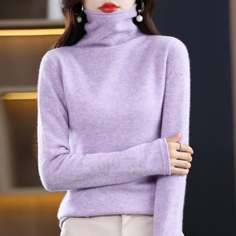 Nuovo maglione di cashmere dolcevita in lana merino al 100% in autunno e inverno Cappotto lavorato a maglia casual da donna Cappotto da donna Moda coreana 3