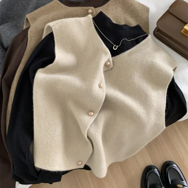 Autunno nuove donne cardigan coreano elegante lavorato a maglia senza maniche maglione casual femminile carri armati moda nuove top casual da donna slim 2