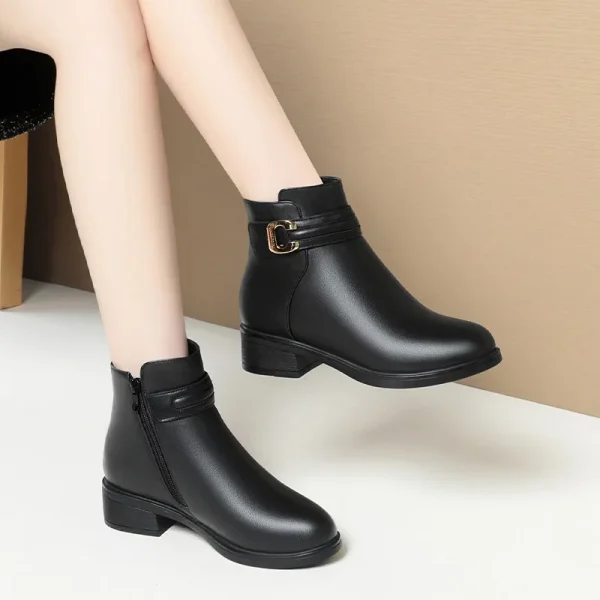 Fondo morbido antiscivolo Keep WarmWomen Leather Pu caviglia scarpe da passeggio in gomma impermeabile ragazze Fashion Ladies Winter Short Boots 3