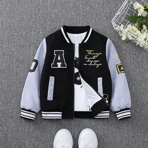 Bambini primavera autunno ​ Giacca per 4-10 anni Ragazzi Ragazze Stile occidentale Lettera a righe Uniforme da baseball Moda Ragazza Ragazzo Cappotto per bambini 2