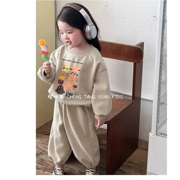Bambino Carino Set Ragazze Sport Stampa Maglione Pantaloni Della Tuta Vestito Autunno Nuovi Bambini Girocollo Moda Casual Sottile in Due Pezzi 2-8Y 2
