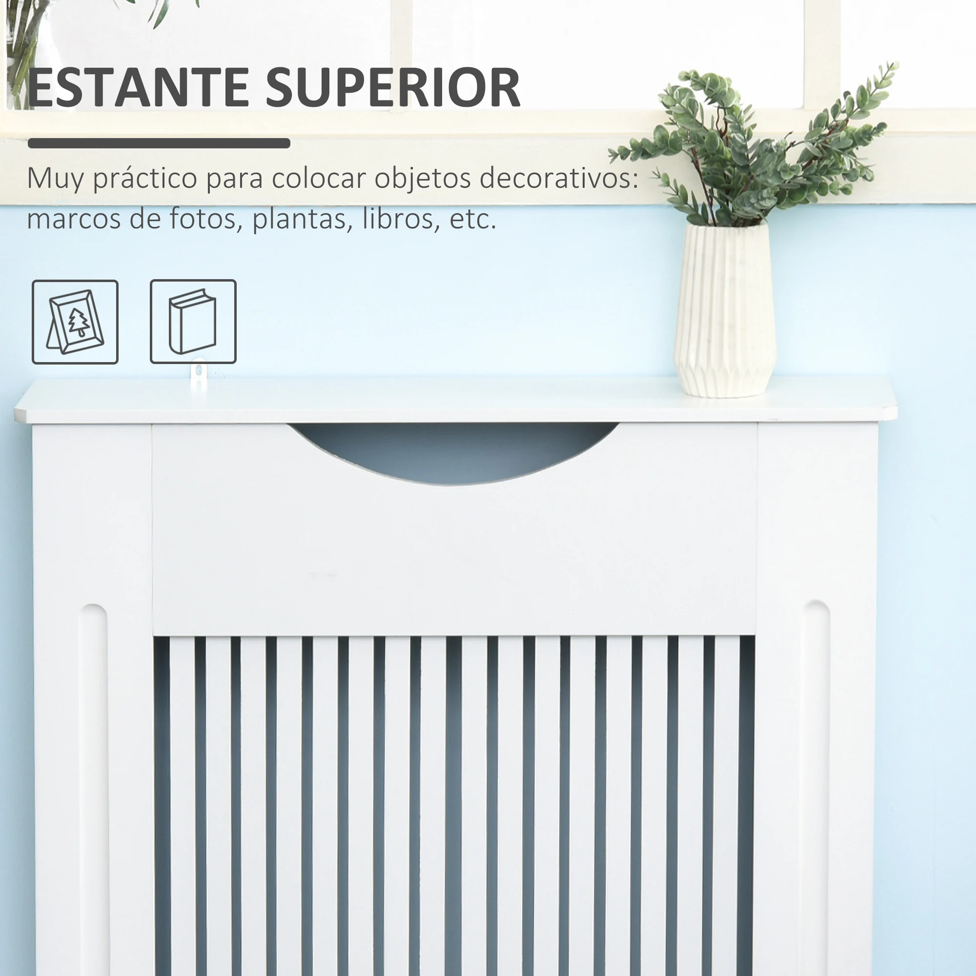 Copertura per radiatore Homcom 78X19X82 cm MDF con ripiano moderno antiribaltamento per soggiorno 4