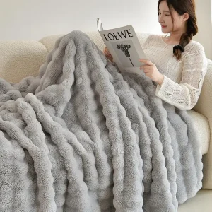1PC spessa coperta di peluche coniglio pelliccia sintetica bolla in pile invernale bifacciale per ufficio pisolino divano copertura Kpop coperte letto 1