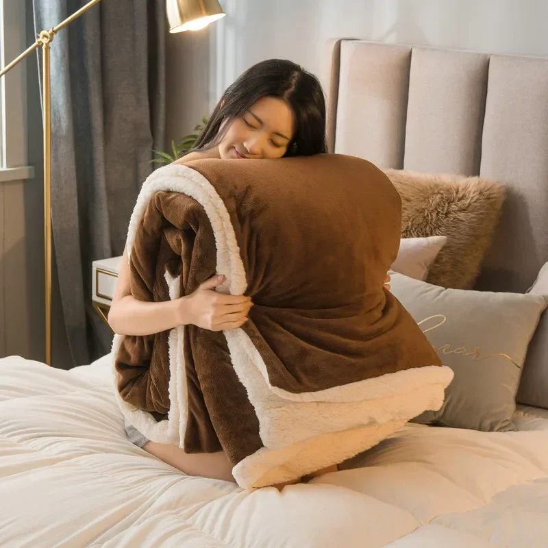 Coperta in lana per tenere al caldo Coperte da letto invernali Copripiumino Queen a doppia faccia Copriletto matrimoniale da campeggio Copriletto sul letto 3