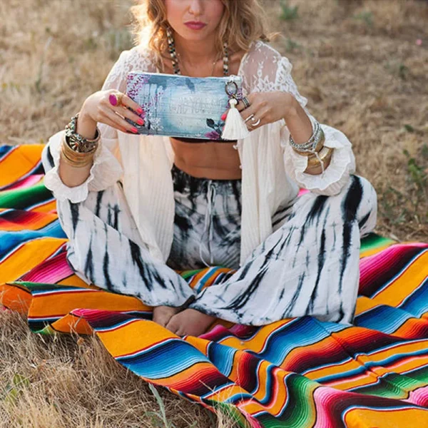 Coperta Serape messicana da viaggio a righe arcobaleno coperte da spiaggia tappetino con nappa per letti copridivano da Picnic all'aperto in pile di cotone 4