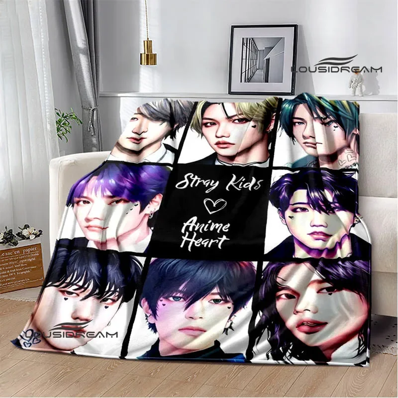 Coperta modello 3D KPOP S-Stray-K-Kids Coperta da picnic Coperte calde in flanella Fodere per letti per la casa Coperte per letti Regalo di compleanno 4