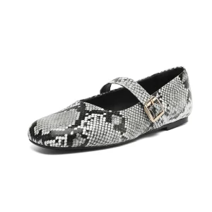 NUOVE scarpe basse da donna in vera pelle di tendenza 2025 con motivo serpente primavera autunno fibbia eleganti scarpe basse da donna punta quadrata marrone nero 1