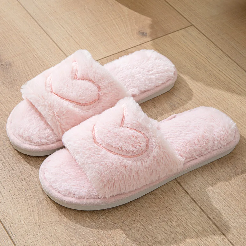 Pantofole da casa calde da donna Uomo Camera da letto interna Scivoli con motivo a cuore carino Sandali da casa in peluche antiscivolo per adulti Scarpe alla moda per coppie 2